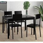 Mesa De Jantar Em Aço, Madeira E Tampo De Vidro C/ 4 Cadeiras