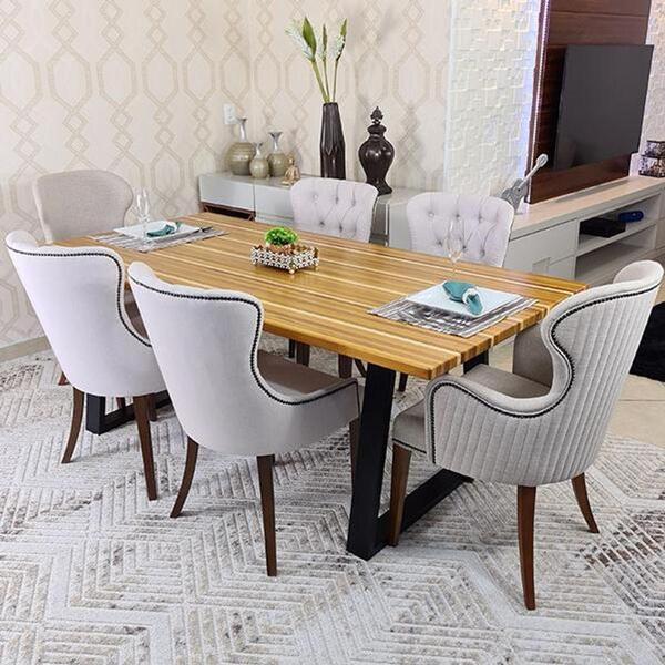 Mesa De Jantar Em Madeira E Base De Ferro 2,00 M X 100cm