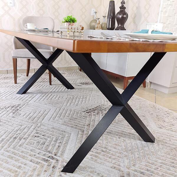 Mesa De Jantar Em Madeira Nobre Base De Ferro 2,00 M X 100cm
