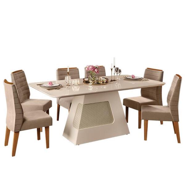 Mesa De Jantar Escala 180x90 Creme Com 6 Cadeiras Curvata - P