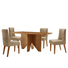 Mesa De Jantar Evora 120cm Mdf Canto Copo E 4 Cadeiras Safira