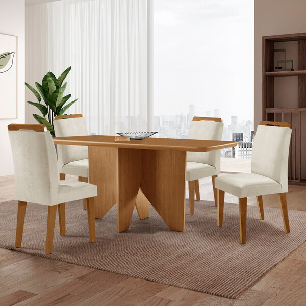 Mesa De Jantar Evora 120cm Mdf Canto Copo E Com 4 Cadeiras At