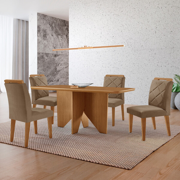 Mesa De Jantar Evora 120cm Mdf Canto Copo E Com 4 Cadeiras Me