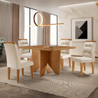 Mesa De Jantar Evora 90cm Mdf Canto Copo E 4 Cadeiras Carol