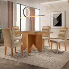 Mesa De Jantar Evora 90cm Mdf Canto Copo E Com 4 Cadeiras Car