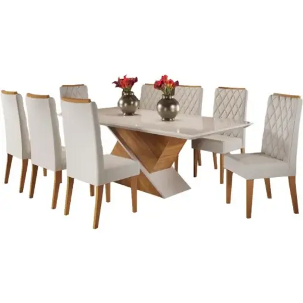 Mesa De Jantar Galak 200x90cm Com 8 Cadeiras Iza Viero Cor Me