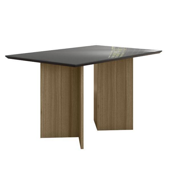 Mesa De Jantar Helo 136cm Com Vidro Carvalho/grafite - Poliman