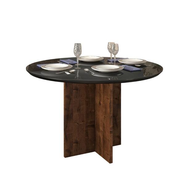 Mesa De Jantar Hera Redonda Tampo De Madeira Com Vidro Dj Móv