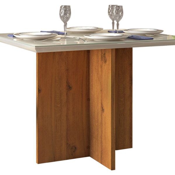Mesa De Jantar Hera Tampo Chanfrado Com Vidro 108,5 Cm X 90 C