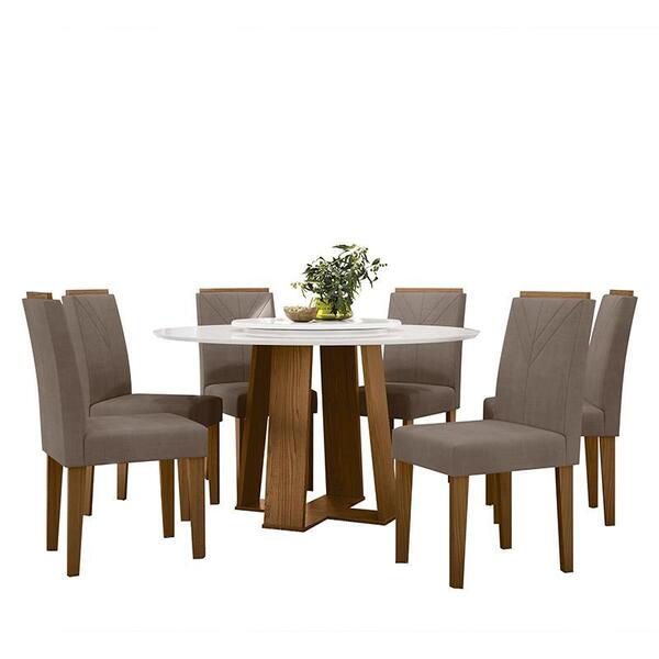 Mesa De Jantar Isabela 135cm Com Tampo Giratório E 6 Cadeiras