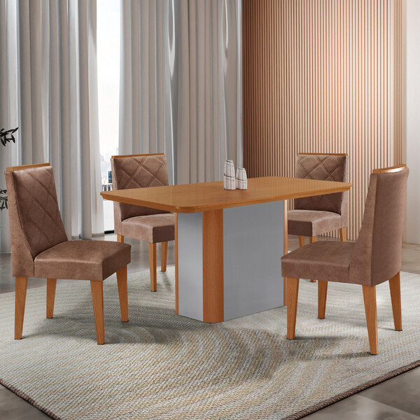 Mesa De Jantar Isadora 120cm Tampo Mdf Laminado Com 4 Cadeira