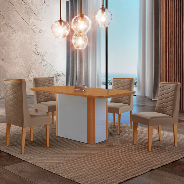 Mesa De Jantar Isadora 120cm Tampo Mdf Laminado Com 4 Cadeira