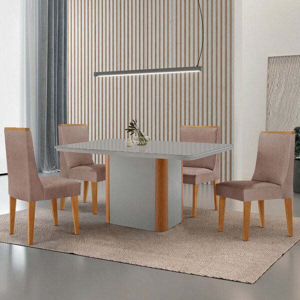 Mesa De Jantar Isadora 120cm Tampo Mdf Vidro Com 4 Cadeiras L