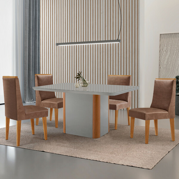 Mesa De Jantar Isadora 120cm Tampo Mdf Vidro Com 4 Cadeir...