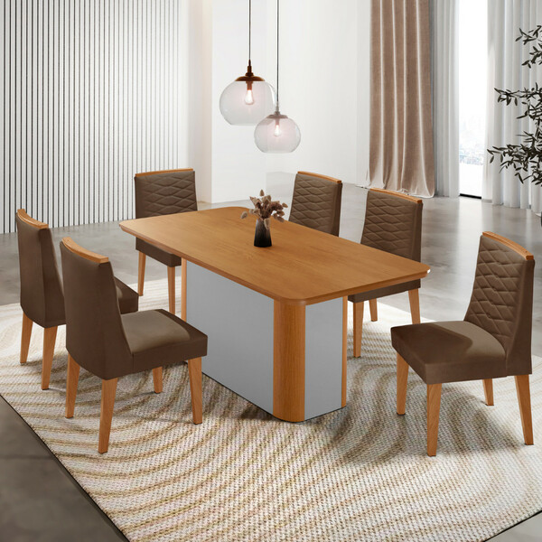 Mesa De Jantar Isadora 180cm Tampo Mdf Laminado Com 6 Cadeira