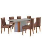 Mesa De Jantar Isadora 180cm Tampo Mdf Vidro Canto Copo Com 6