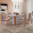 Mesa De Jantar Isadora 180cm Tampo Mdf Vidro Canto Copo Com 6