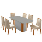 Mesa De Jantar Isadora 180cm Tampo Mdf Vidro Com 6 Cadeiras E