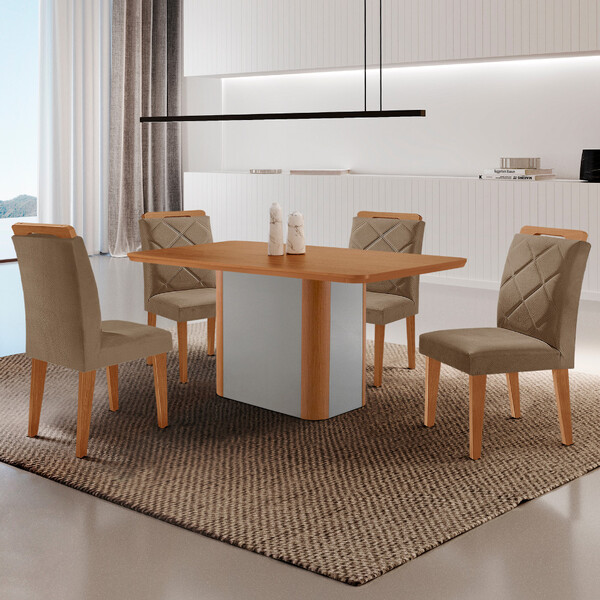 Mesa De Jantar Isadora Tampo 120cm Mdf Canto Copo E 4 Cad...