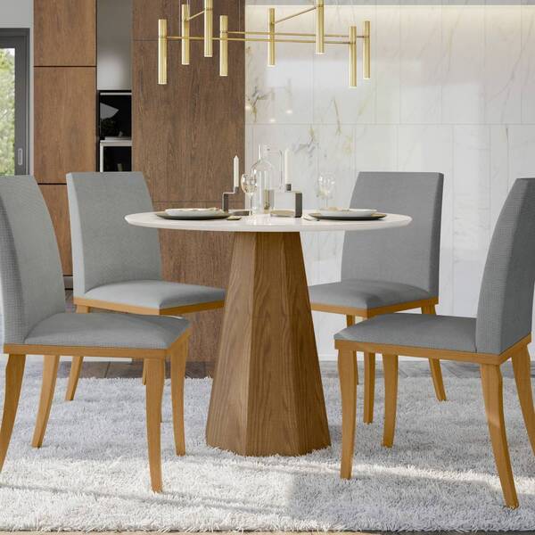 Mesa De Jantar Isis 100x100 Com 4 Cadeiras Vicenza Linho Ypê