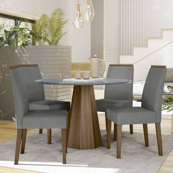 Mesa De Jantar Isis 120x120 Com 4 Cadeiras Veneza Linho Imbui