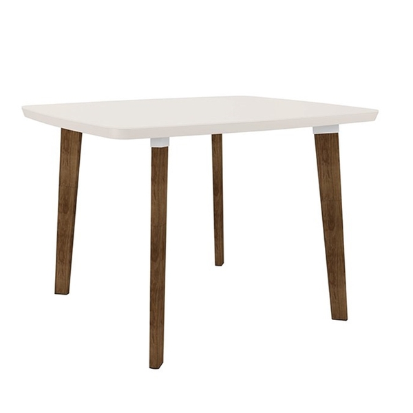 Mesa De Jantar Jade 4 Lugares Off White Com Vidro Pés Oblongo