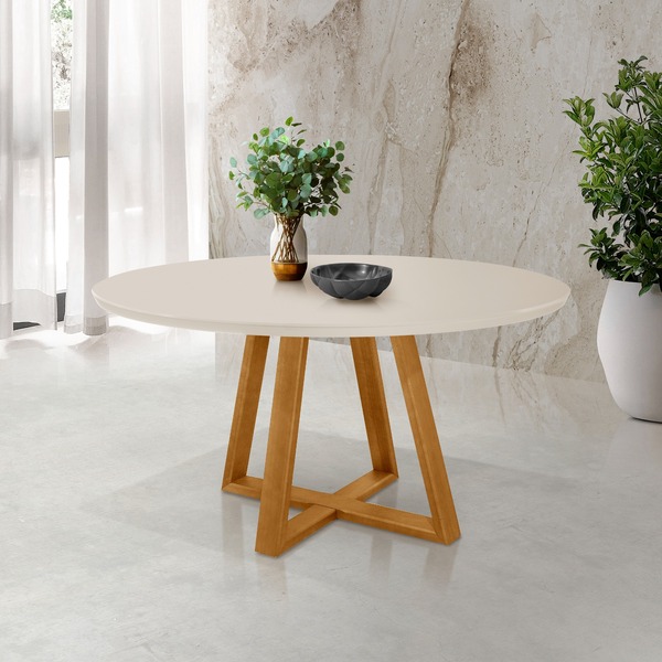 Mesa De Jantar Jade 90x90 Tampo Off White C/ Vidro Pé Perola