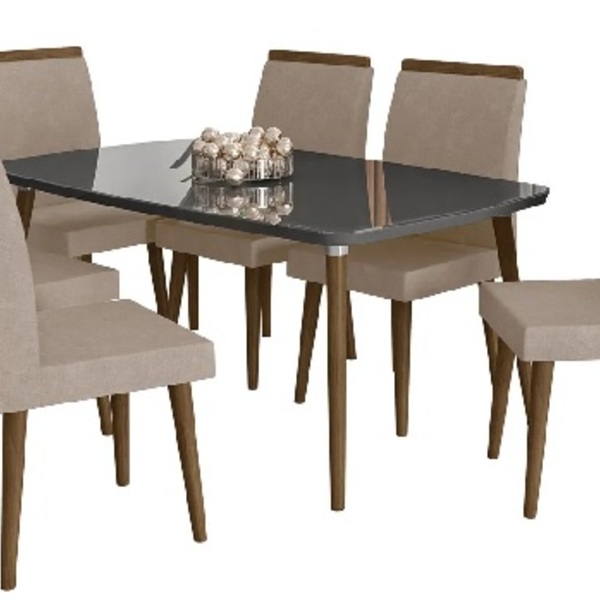 Mesa De Jantar Jade Com 6 Cadeiras Diamante Pés Palito Cinza