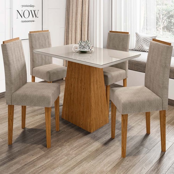 Mesa De Jantar Jasmin 1,20m Com 4 Cadeiras Ana Ypê/offwhite/w