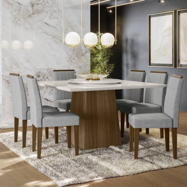 Mesa De Jantar Jasmin 135x135 Com Tampo Giratório E 6 Cadeira