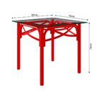 Mesa De Jantar Katrina Vermelha Quadrada Tampo De Vidro 90 Cm