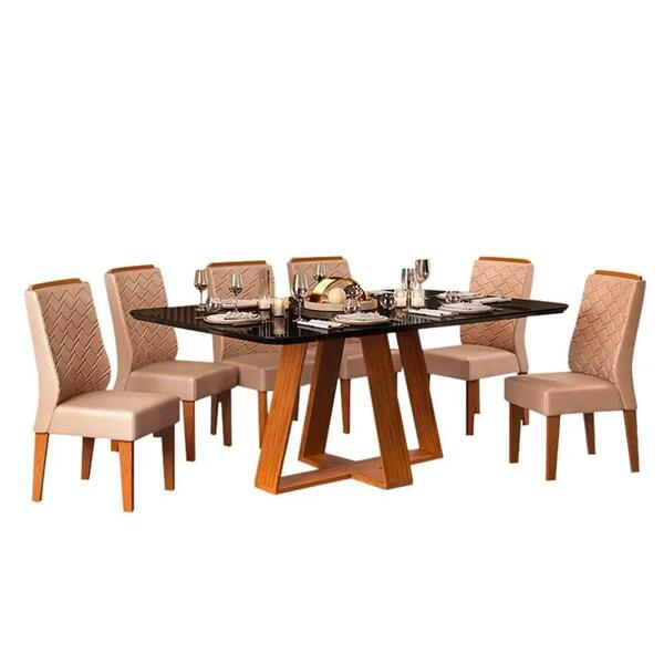 Mesa De Jantar Kiara 160cm Com 6 Cadeiras Lídia D04 Freijó/pr