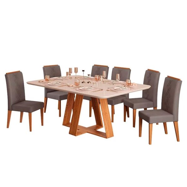 Mesa De Jantar Kiara 160cm Com 6 Cadeiras Yasmin D04 Carvalho