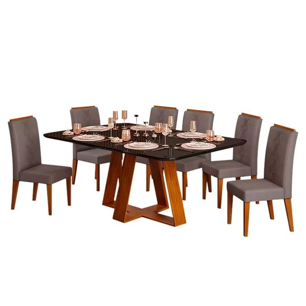 Mesa De Jantar Kiara 160cm Com 6 Cadeiras Yasmin D04 Freijó/p