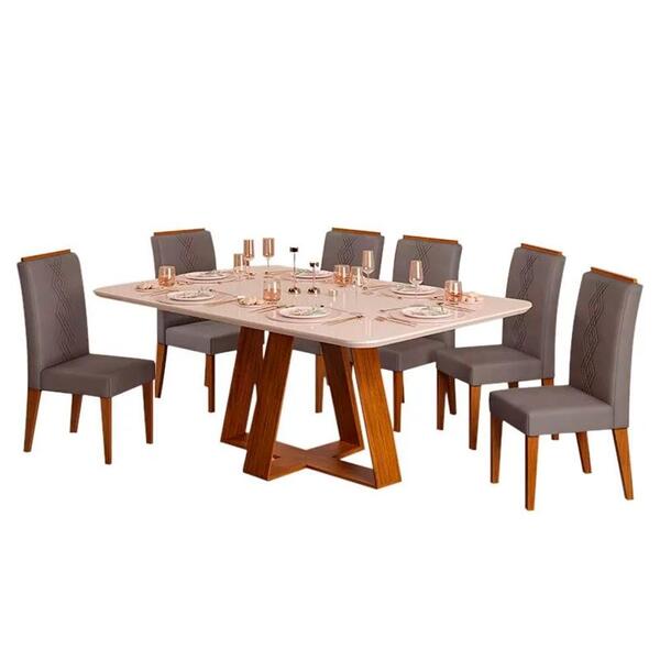 Mesa De Jantar Kiara 160cm Com 6 Cadeiras Yasmin D04 Freijó/v