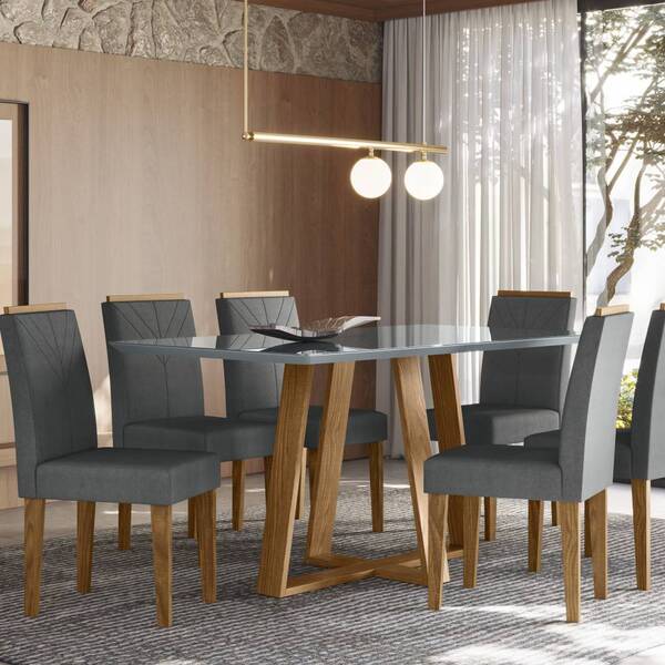 Mesa De Jantar Lectus 160x90 Cinza Com 6 Cadeiras Amanda Linh