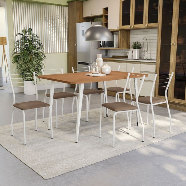 Mesa De Jantar Letícia 6 Lugares Branco/canela/cappuccino - K
