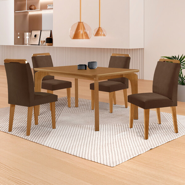 Mesa De Jantar Liz 120cm Mdf Canto Copo E Com 4 Cadeiras Athe