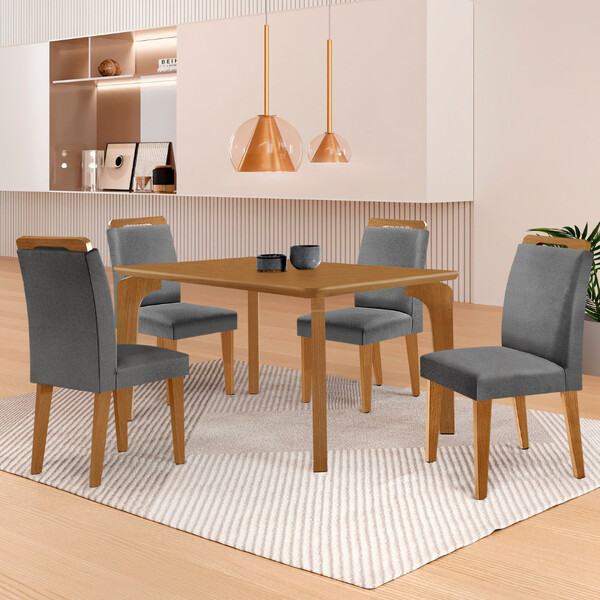 Mesa De Jantar Liz 120cm Mdf Canto Copo E Com 4 Cadeiras Athe
