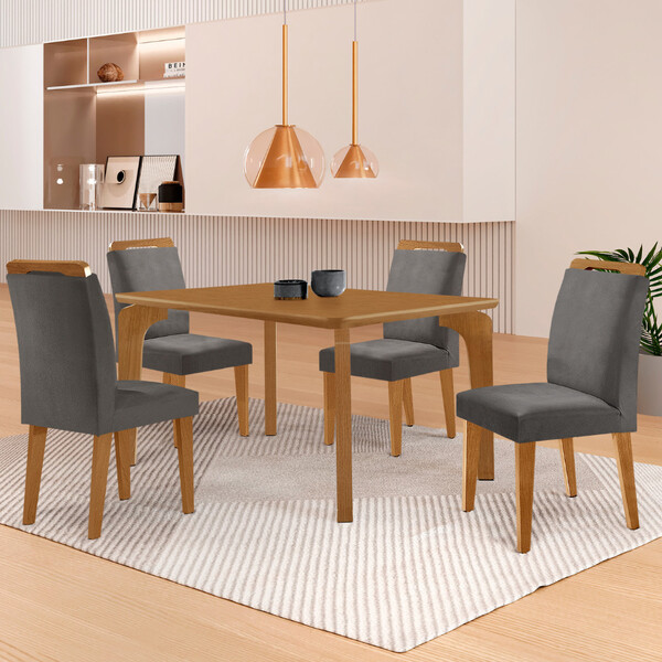Mesa De Jantar Liz 120cm Mdf Canto Copo E Com 4 Cadeiras Athe