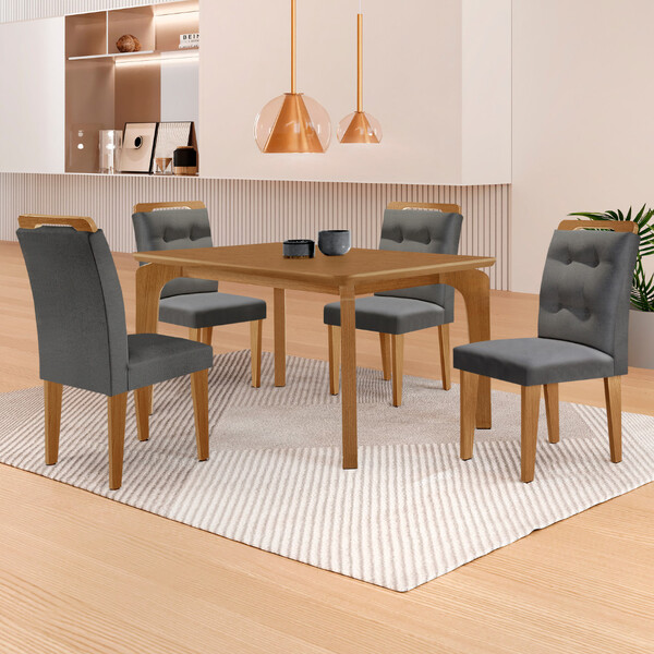 Mesa De Jantar Liz 120cm Mdf Canto Copo E Com 4 Cadeiras Carol