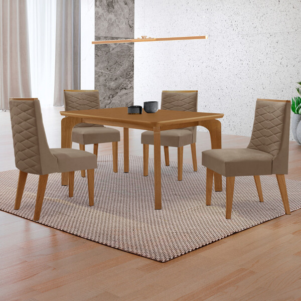Mesa De Jantar Liz 120cm Mdf Canto Copo E Com 4 Cadeiras Safi