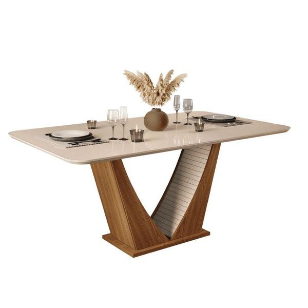 Mesa De Jantar Lucy 170 Cm Tampo Curvo Carvalho Creme Dj