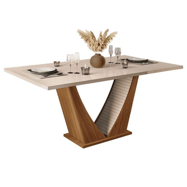 Mesa De Jantar Lucy 170 Cm Tampo Reto Carvalho Creme Dj