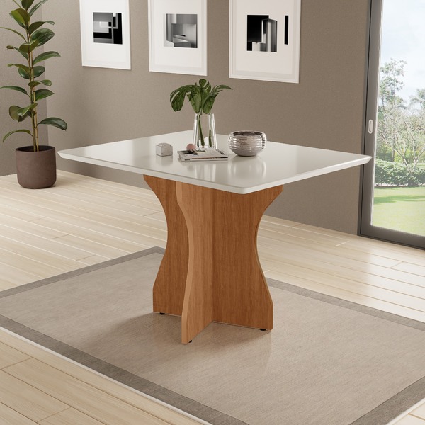 Mesa De Jantar Luxo Ágata 120cm Off White Retangular Pé Mdf