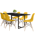 Mesa De Jantar Maldiva Industrial Preto F01 06 Cadeiras Eiffe