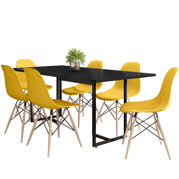 Mesa De Jantar Maldiva Industrial Preto F01 06 Cadeiras Eiffe