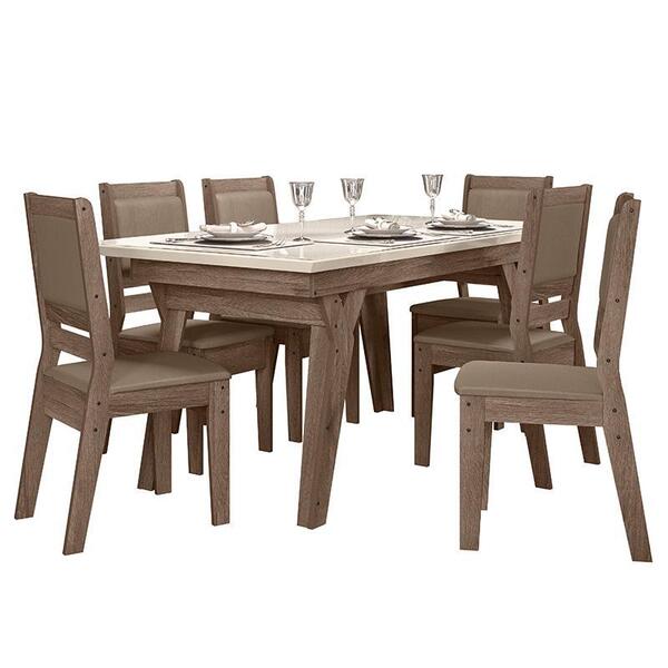 Mesa De Jantar Marfim 156x84 Com 6 Cadeiras - Pr Móveis