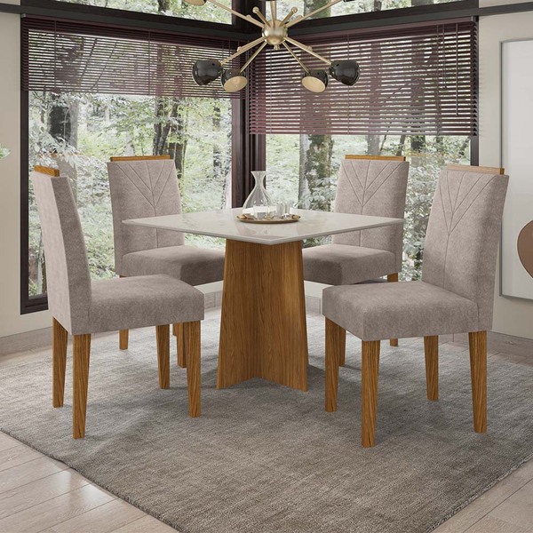 Mesa De Jantar Marina 1,00m Com 4 Cadeiras Amanda Ypê/offwhit