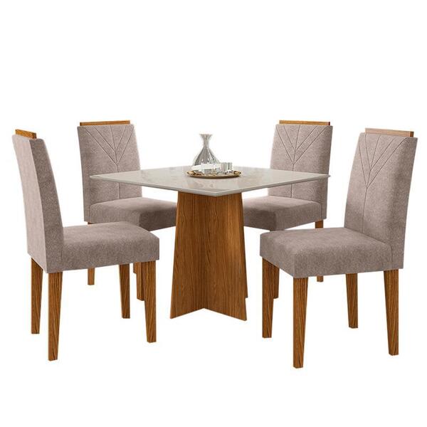 Mesa De Jantar Marina 100x100 Com 4 Cadeiras Amanda - Pr Móve